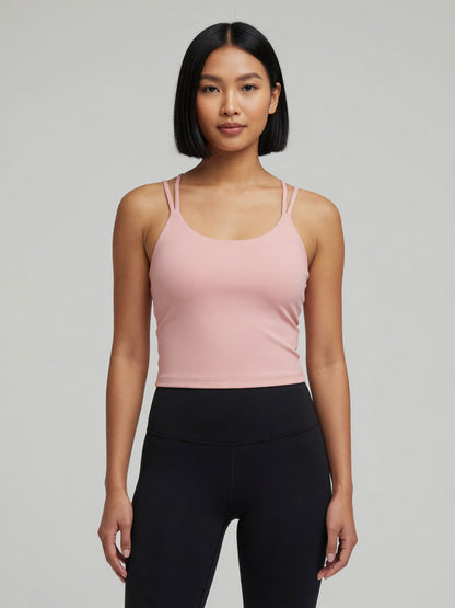 Strappy Longline Tank in Pink, worn, front