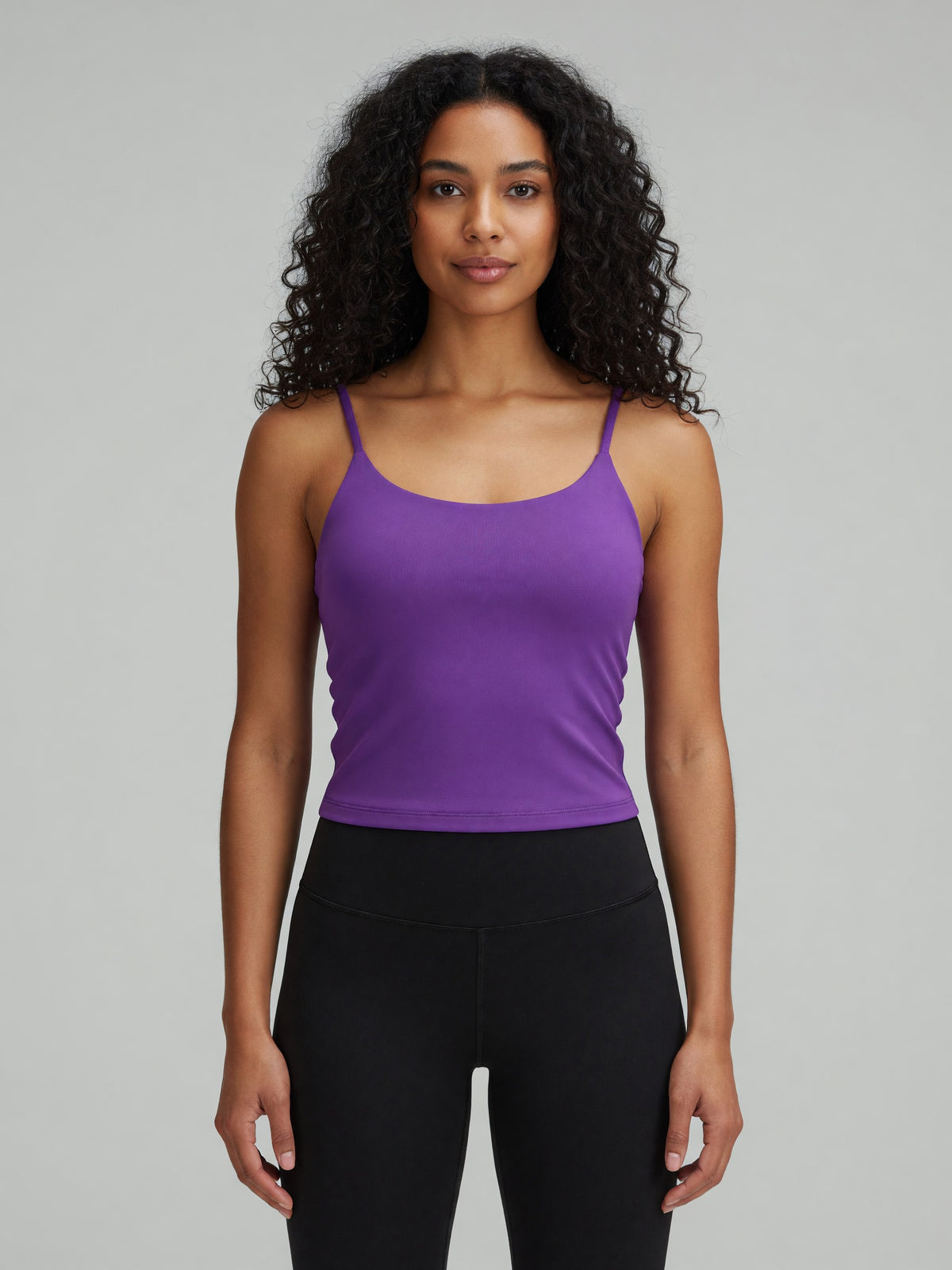 Strappy Longline Tank in Purple, worn, front