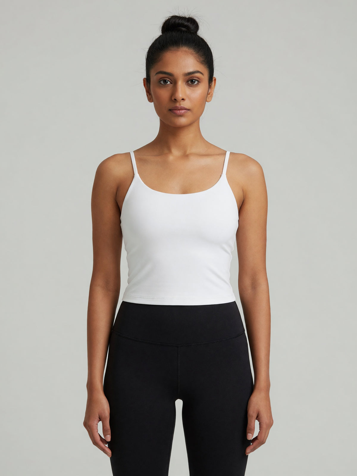 Strappy Longline Tank in White, worn, front