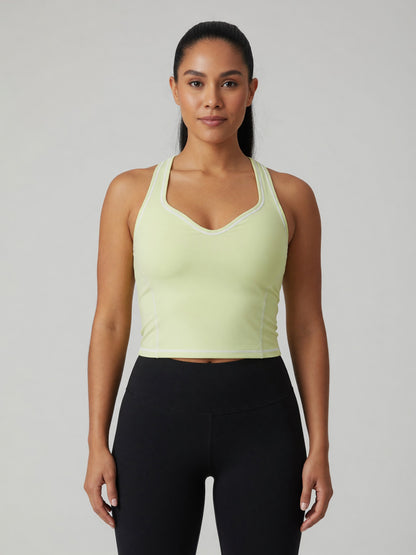 Topstitch Crop Tank in Light Green, worn, front