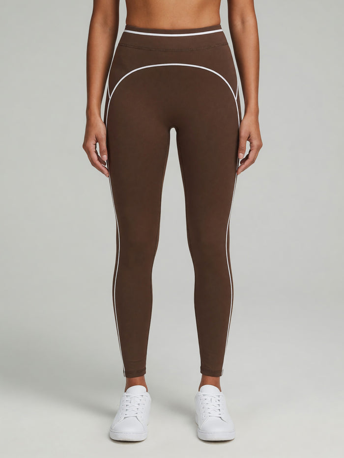 Topstitch High-Rise Legging in Coffee, worn, front