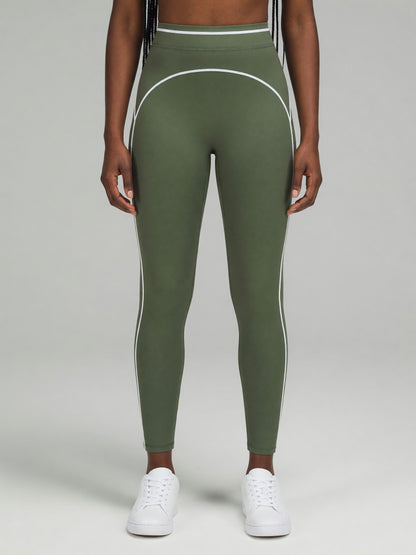 Topstitch High-Rise Legging in Gray Green, worn, front