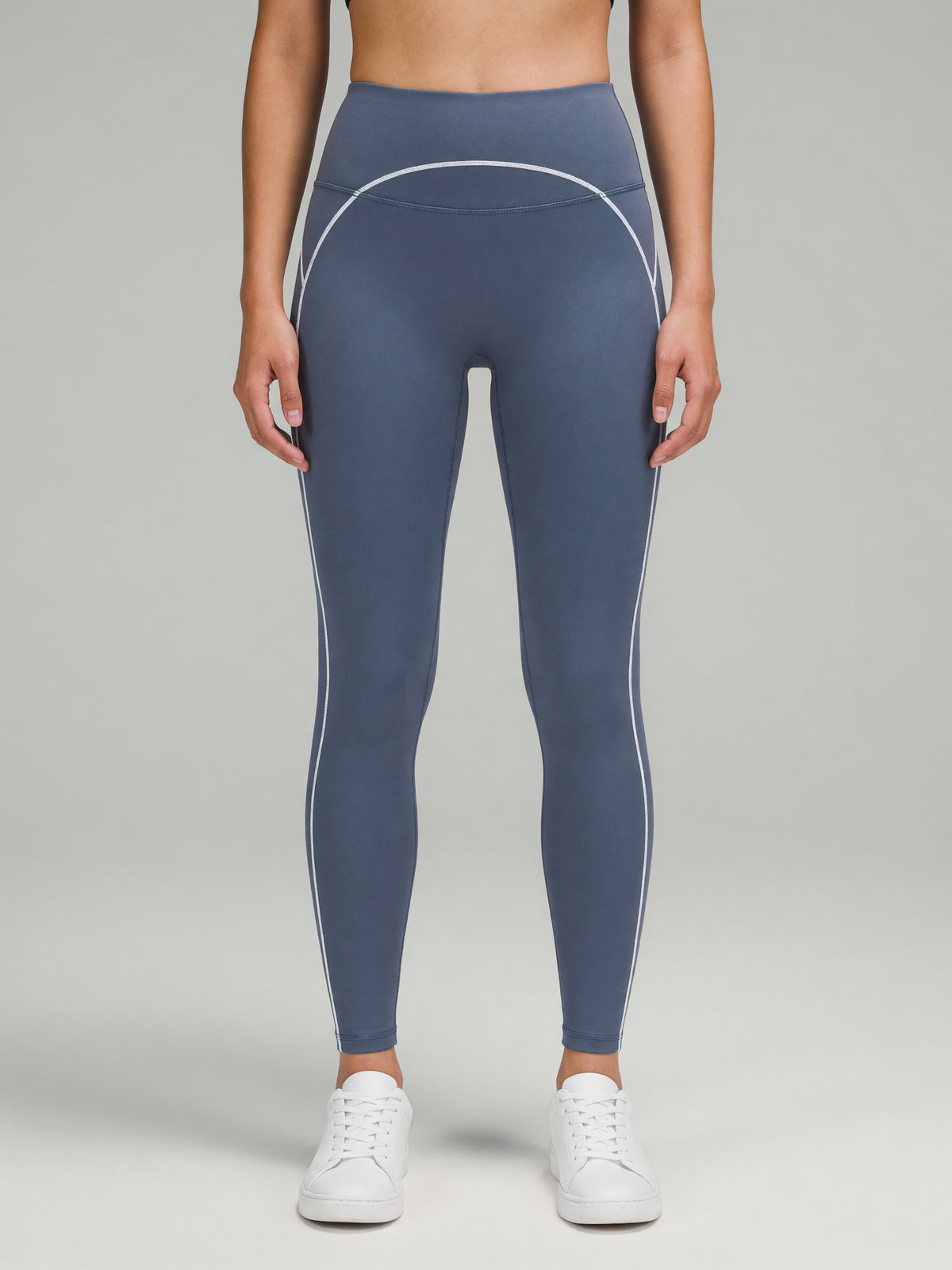 Topstitch High-Rise Legging in Haze Blue, worn, front