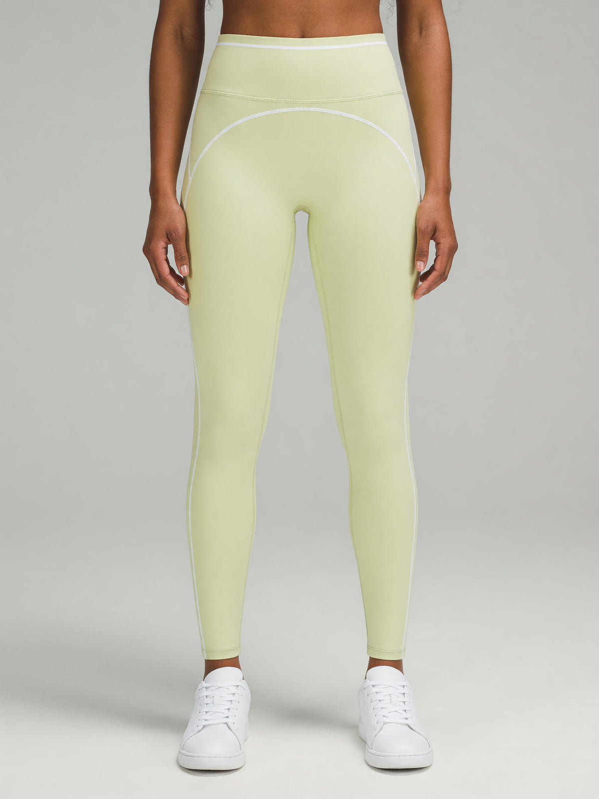 Topstitch High-Rise Legging in Light Green, worn, front