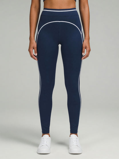 Topstitch High-Rise Legging in Navy Blue, worn, front
