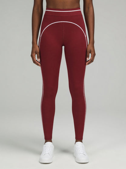 Topstitch High-Rise Legging in Red, worn, front