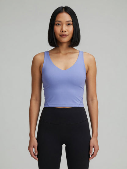 V-Neck Longline Tank in Lavender, worn, front